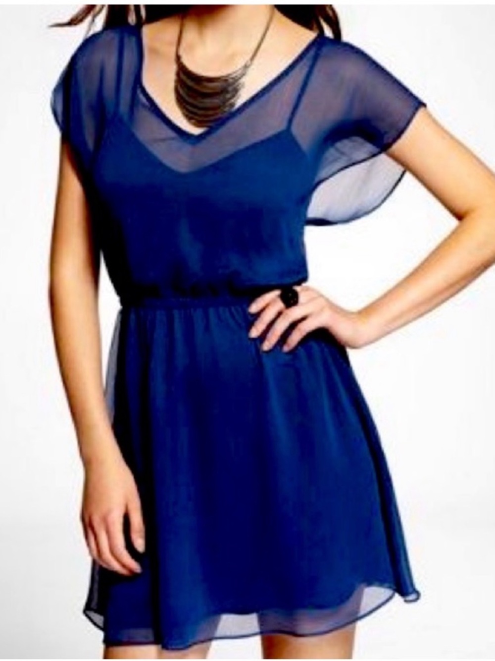 Express Teal Sheer Overlay Dress with Attached Slip